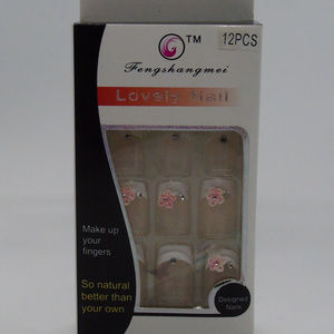 Press On French Tip Rose Charm Rhinestone Nails